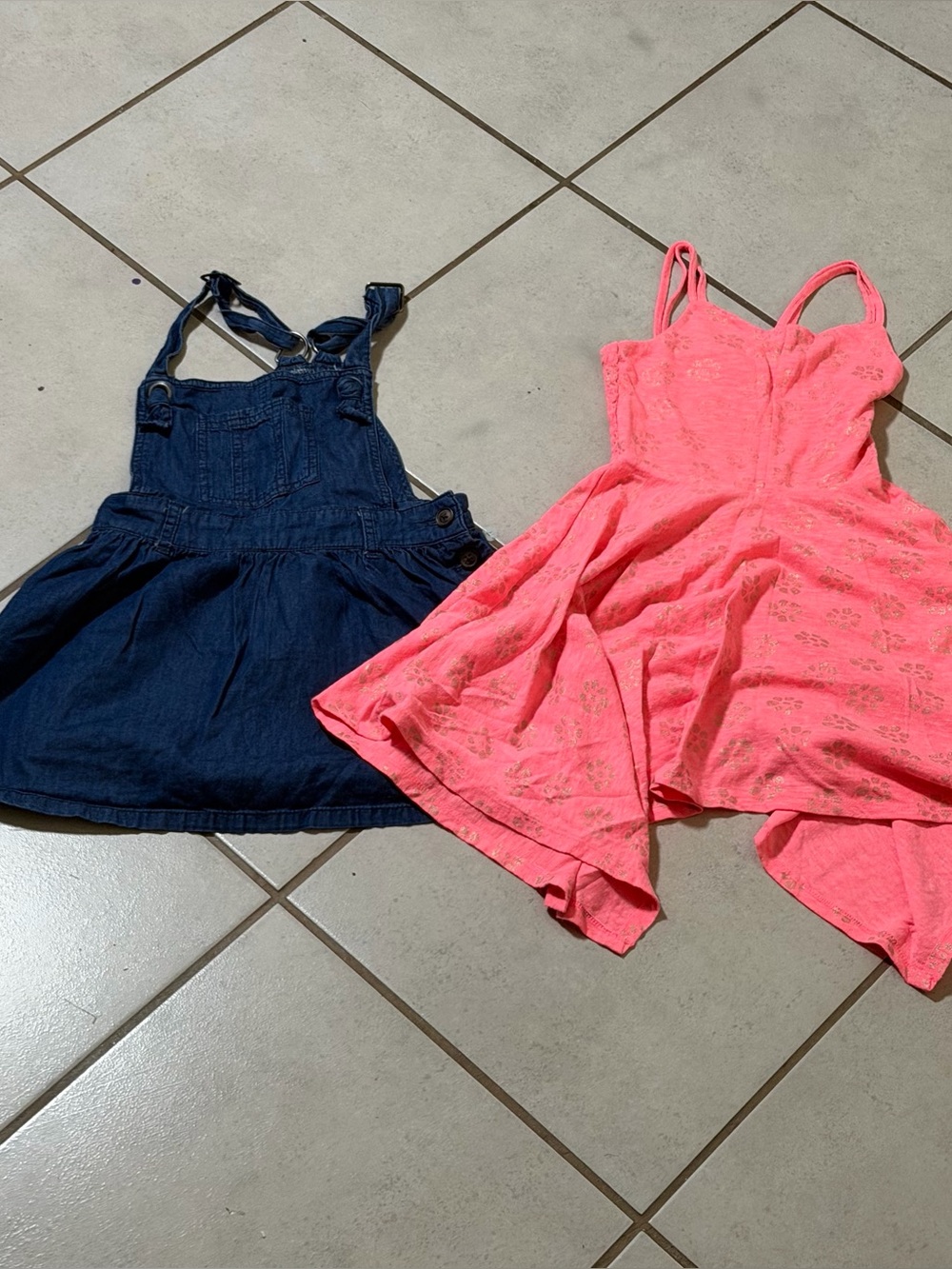 Cherokee, Cat & Jack Kids Girls Pink Floral & Navy Denim Dresses size XS(4/5)